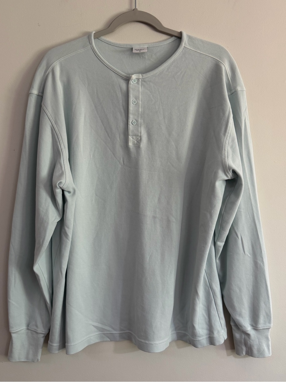 Outdoor Voice Mens‎ XL Long Sleeve Organic Cotton Henley Light Blue Rugby Hiking